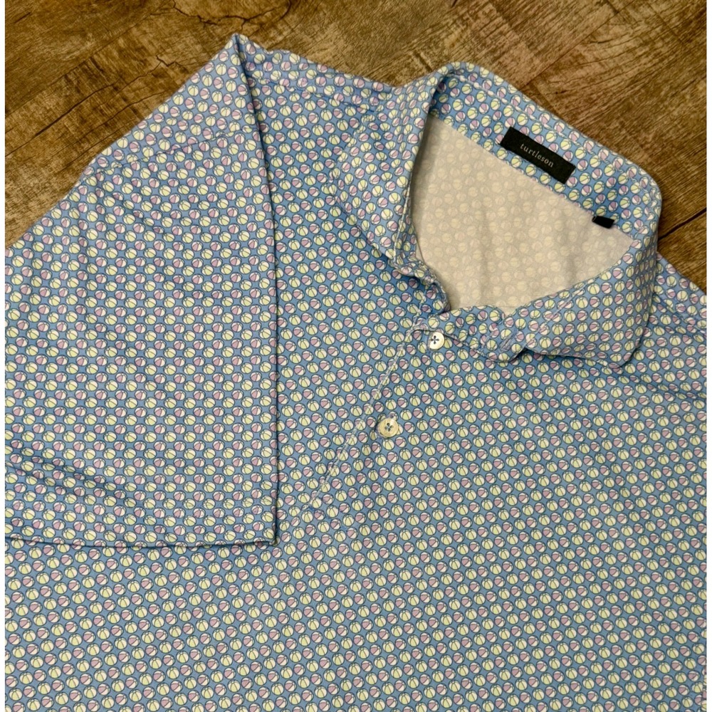 Turtleson Mens Blue Beach Ball Print Performance Golf Polo Shirt Size Large